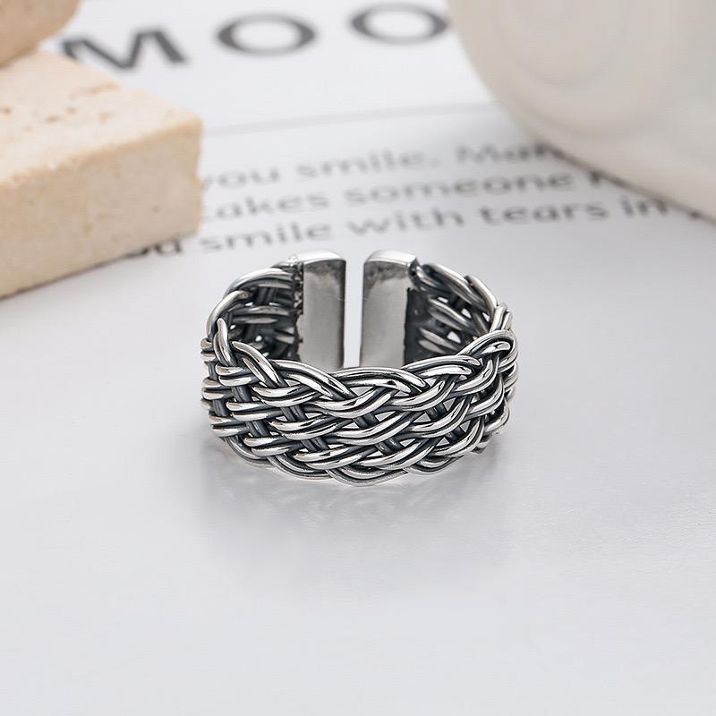 Bagues en Argent Sterling 925 pour Femmes Couple Minimaliste Fait Main Simple Anneau Chaîne Large Bijoux Fins Cadeau Prévenir les Allergies
