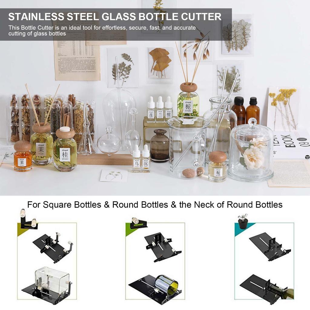 Glass Bottle Cutter,Boards Bottle Cutting Tool Kit, Curved Glass Cutting Tool for Round and Square Bottles,DIY Craft Kit