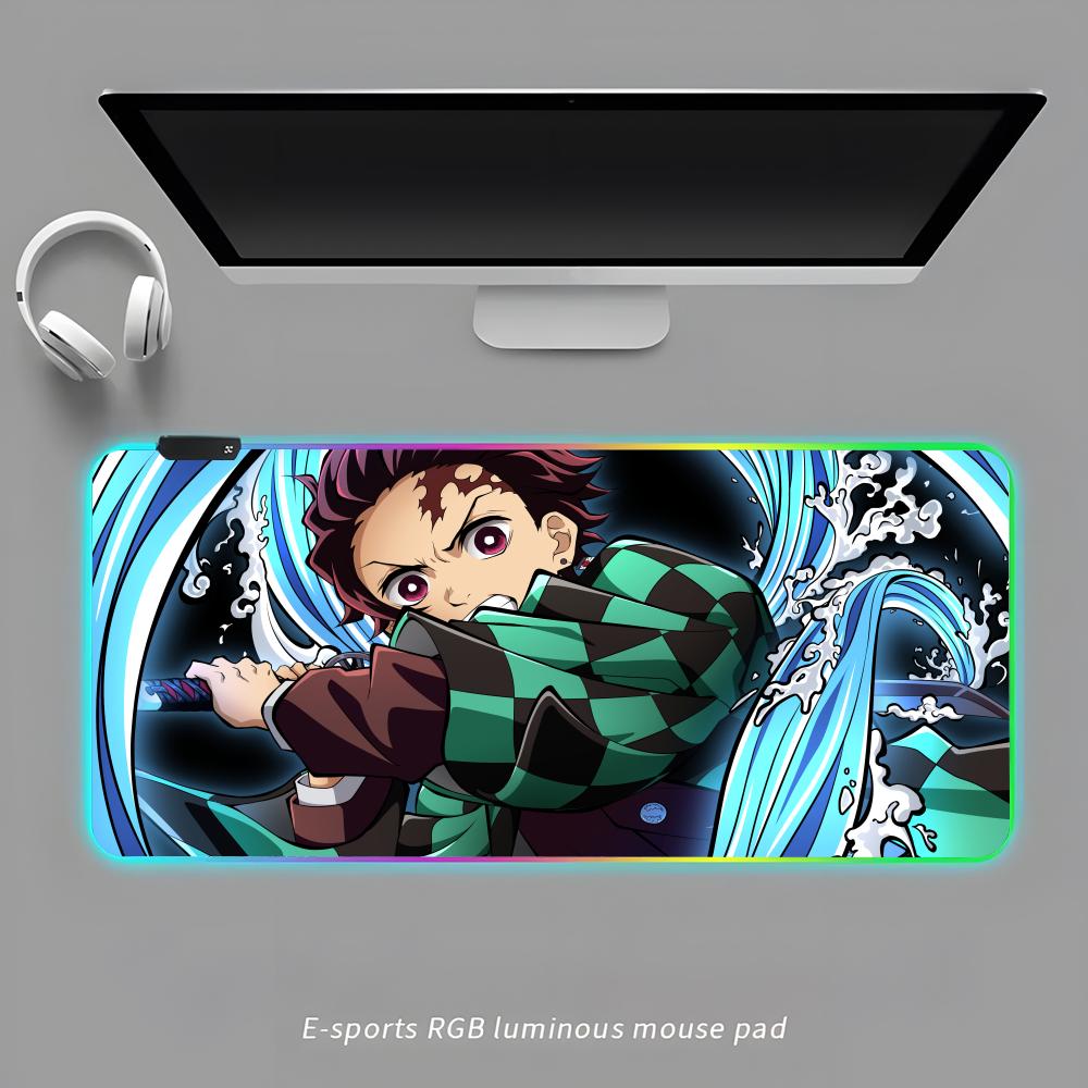 T-TAnjirOES K-KAmadoES Mouse Pad RGB Gaming Mouse Pad Desk Mat HD Gamer Large LED Light XXL MousePads
