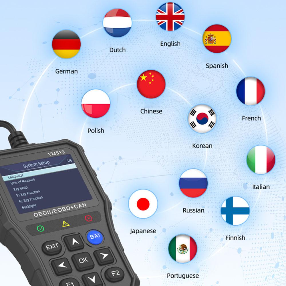 Battery Tester YM519 Code Reader OBD2 Code Reader Fault Code Scanner Check Engine System Car Diagnostic Tool Multi-language