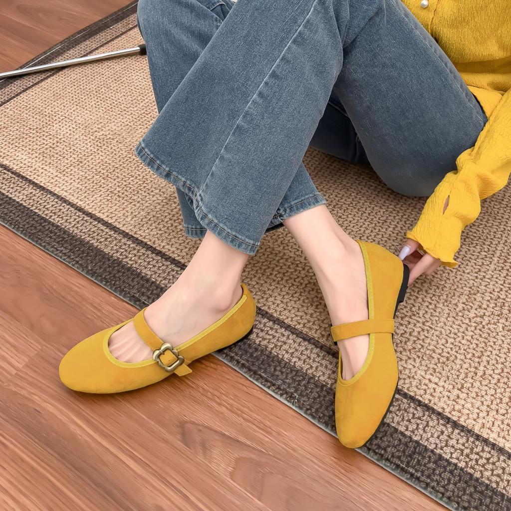 2025 Summer New Small Round Head Casual Style Flat Shoes Women Wear Versatile Light Mouth Single Shoes One Word with Work Shoes