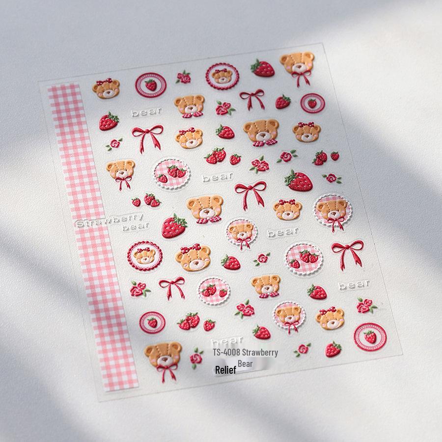 

Magico Ferrite 5D Embossed Nail Stickers TS-4008 - Strawberry Bear Matte Three-Dimensional Transparent Nail Art Stickers
