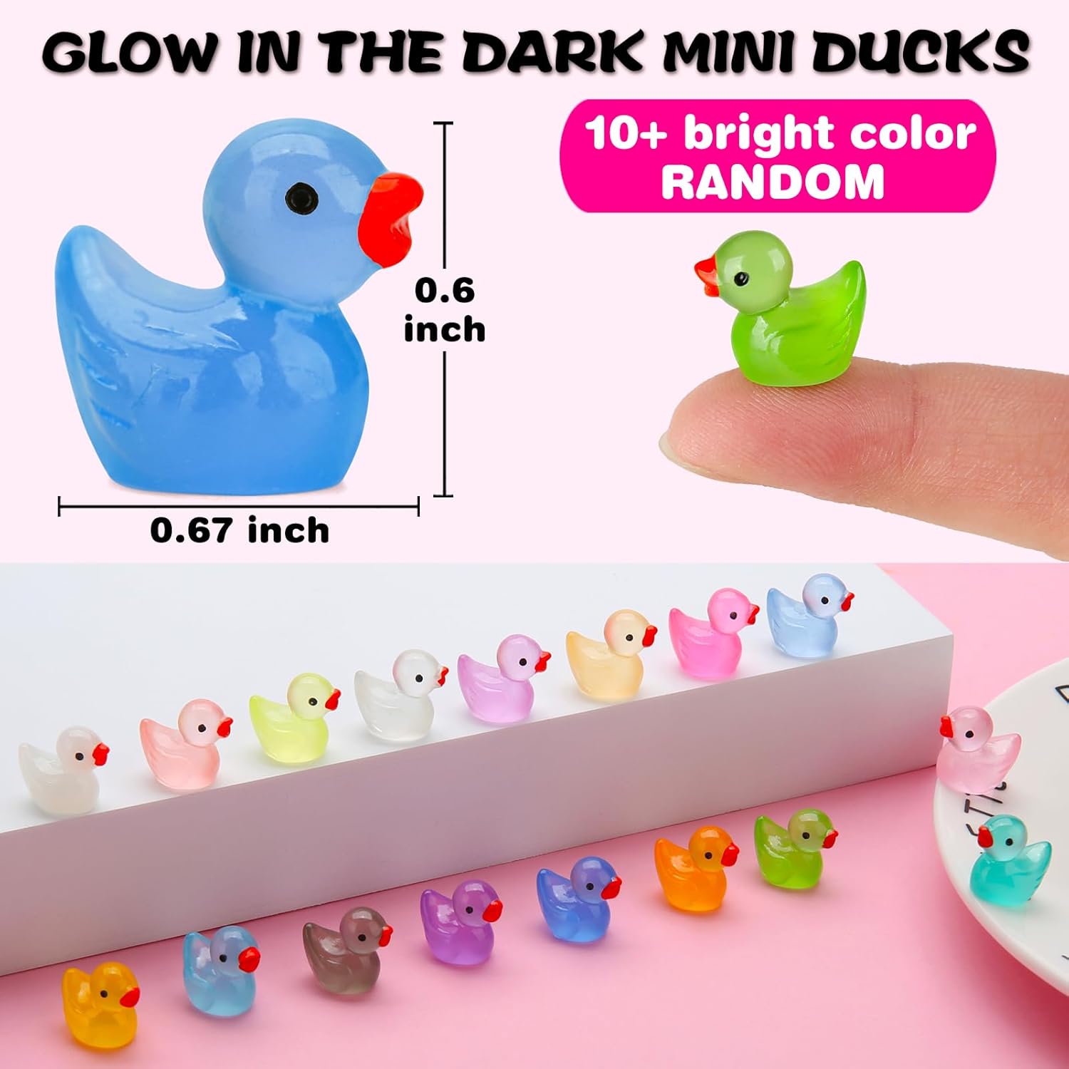 

Glow in The Dark Mini Ducks, Luminous Miniature Duck Figurines for Fairy Garden Terrarium, Moss Landscape Home Decor 50pc