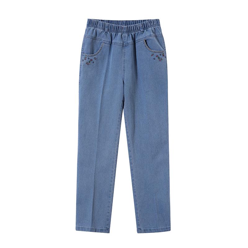 High-Waisted Straight Summer Jeans for Middle-Aged & Elderly Women - Casual Grandma Pants
