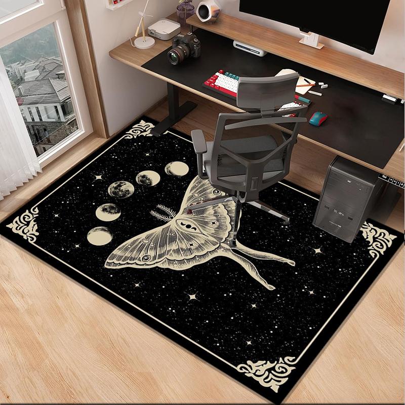 Gothic Moth And Skulls Office Rug Chair Mat, Entryway Carpet, Suitable for Front Door, Bedroom, Living Room, Desk, Holiday Gift