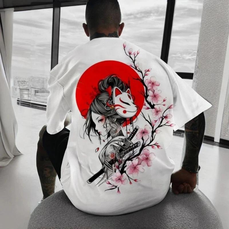 T-shirt con Stampa Grafica Maschera Demone Samurai Manga Classico Giapponese Uomo Donna Estate Nuova Maglietta Casual Streetwear Harajuku Top Largo Oversize Manica Corta