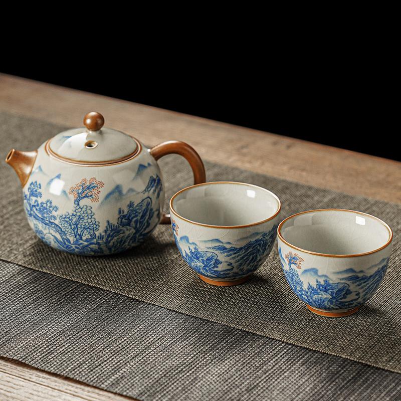 Huang Ru Kiln Retro Teapot Landscape Ceramic Teaware Simplicity Small Household Light Luxury High-end Kung Fu Tea Cup Tea Tray