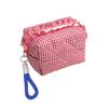 Cosmetic Bag with Contrast Color Bracelet Embellishment Ruffle Decoration Makeup Organizer Plaid Quilting Design Makeup Bag