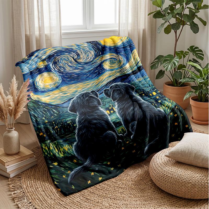 Space Puppies Garden Theme Blanket Lightweight Warm Flannel Blanket Decorative Throw Blanket for Home Decoration