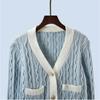 Cable-Knit Sweater Outwear Women's Preppy Style Short Knitting Cardigan Fall and Winter New Arrival Contrast Color Thick Long Sleeves Tops