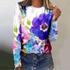 Spring and Autumn Round Neck 3D Flower Pattern Printed Top Fashionable Casual Long Sleeved Women's T-shirts