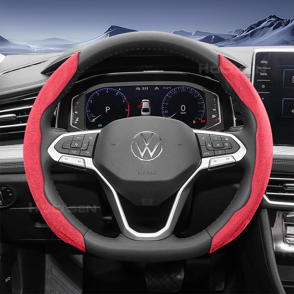 Suitable for Volkswagen Sports Suede Steering Wheel Cover with Split Snap-On Design for Tiguan Golf T-Roc Polo Passat Jetta Id.3 Id.4 