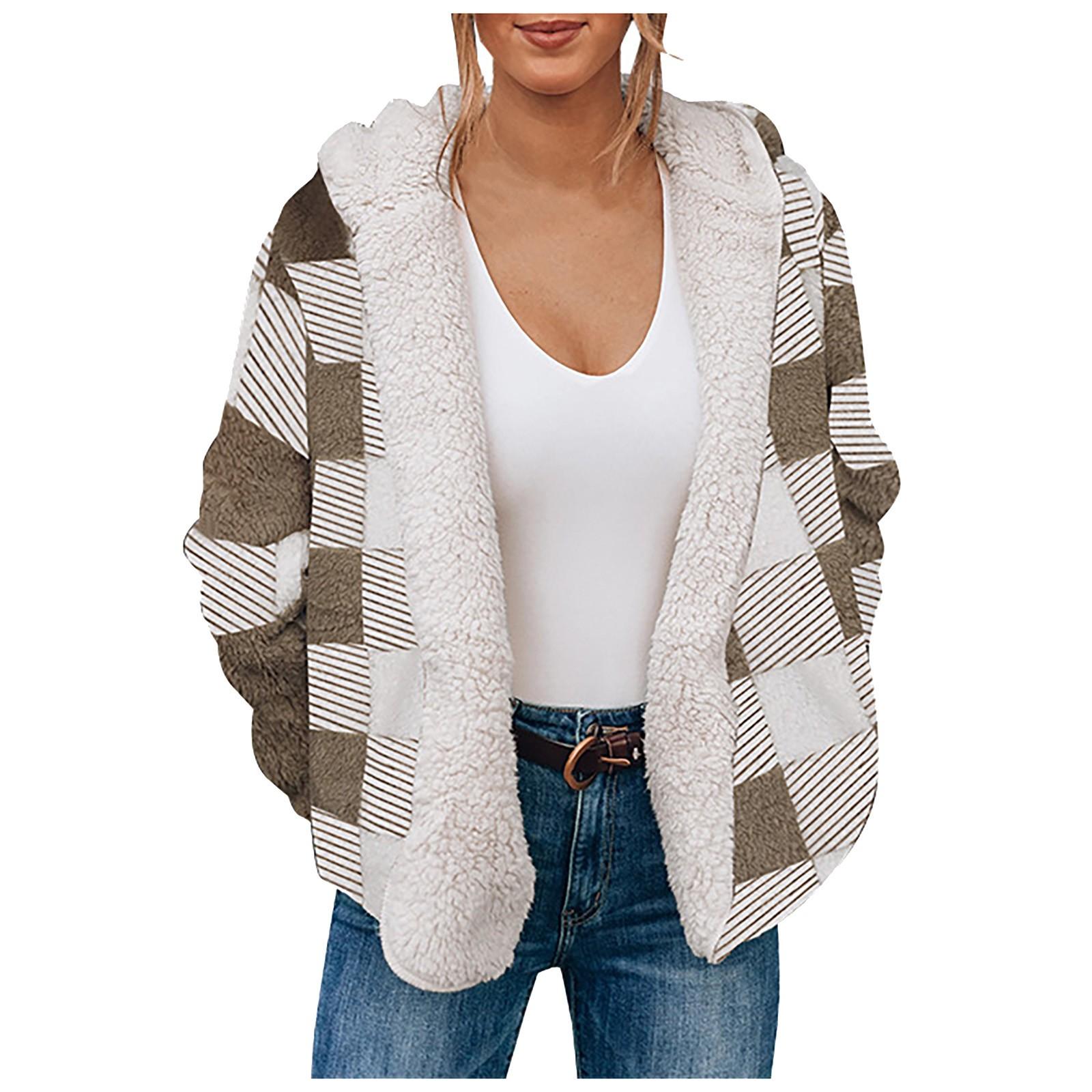 

(SU)Женская мода Классический многоцветный клетчатый кардиган с капюшоном и длинным рукавом Пальто
