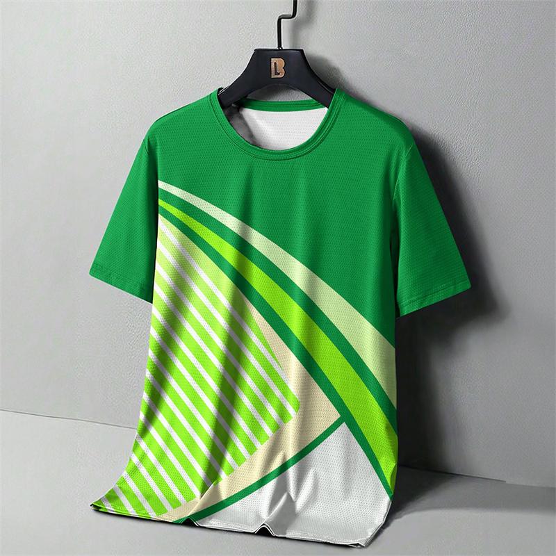 Herren Mode Gestreiftes 3D Gedrucktes T-Shirt, Sommer Outdoor Bequemes Laufshirt, Personalisiertes Lässiges Kurzarm Sportshirt
