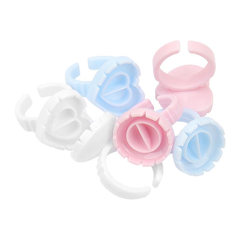 Microblading Eyelash Extension Ring Blooming Epoxy Resin Pigment Cups, Round & Heart-Shaped (100-Pack)