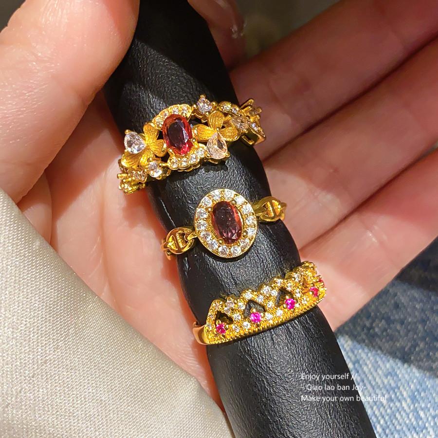 24k Gold Plated Zircon Geometric Ring With Retro Palace Style For Ladies