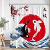 Asian Shower Curtain Traditional Chinese Pine Trees and Crane Flying Landscape Art Fabric Bathroom Decor Bath Curtains Set Hooks