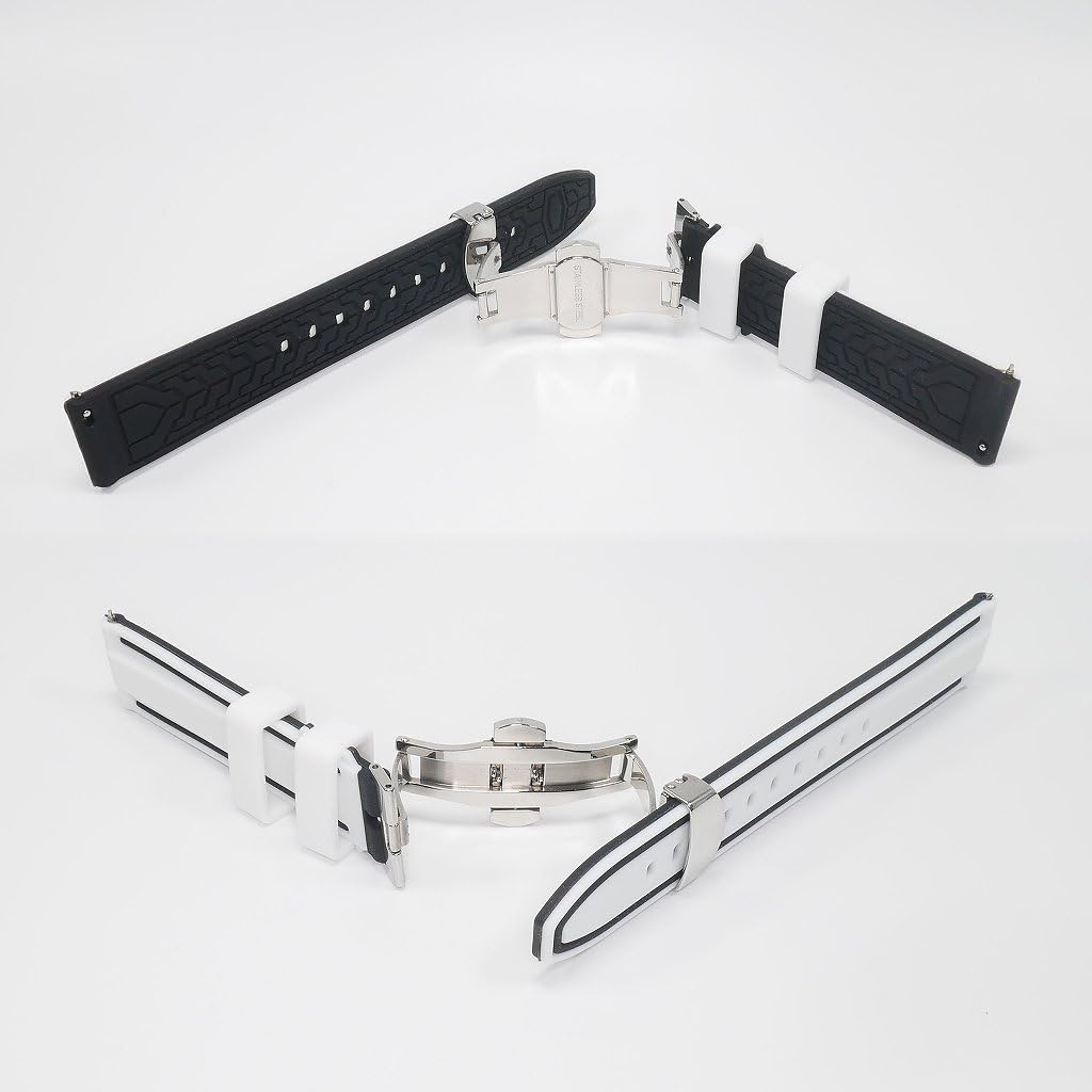 Swatch x Omega compatible rubber strap with type D-buckle, double-line (white/black lines)