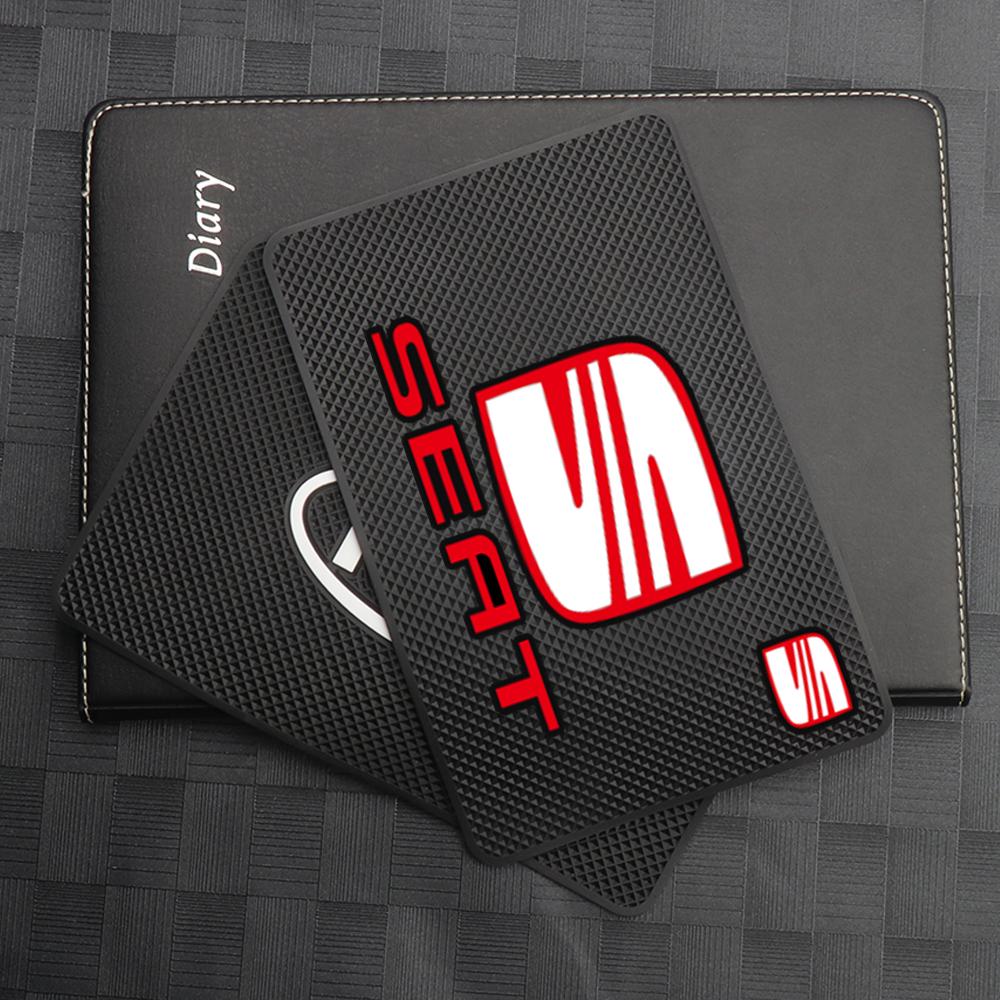 NBNY6 PVC Car Logo Rubber Mobile Sticky Pad Dashboard Anti-Slip Mat For SEAT lbiza Mk2 Cupra 6j Leon Mk1 FR Racing Arona Ateca Altea