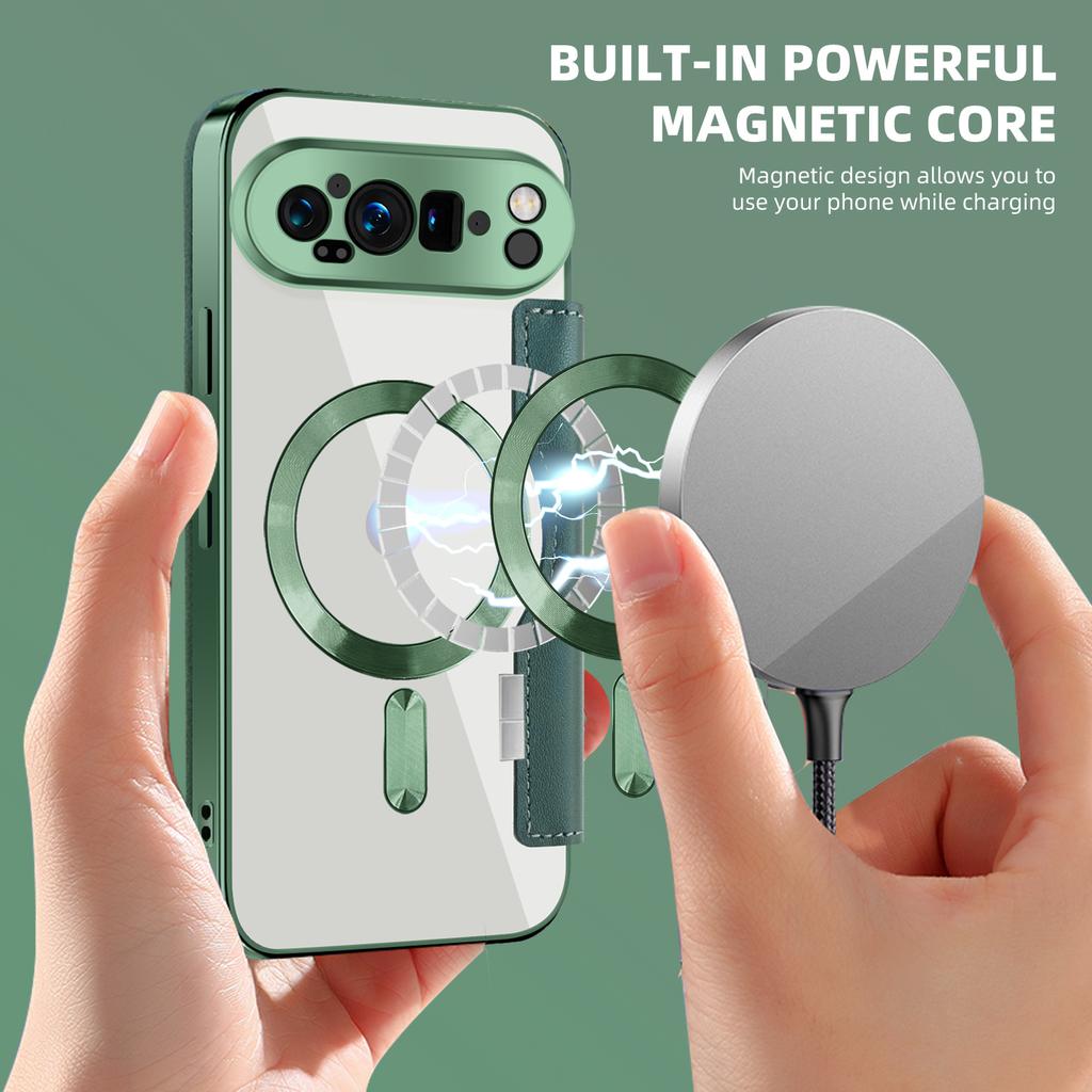 Für Google Pixel 9 Pro XL Hülle Kompatibel mit MagSafe Rhombus PU Leder Handyhülle