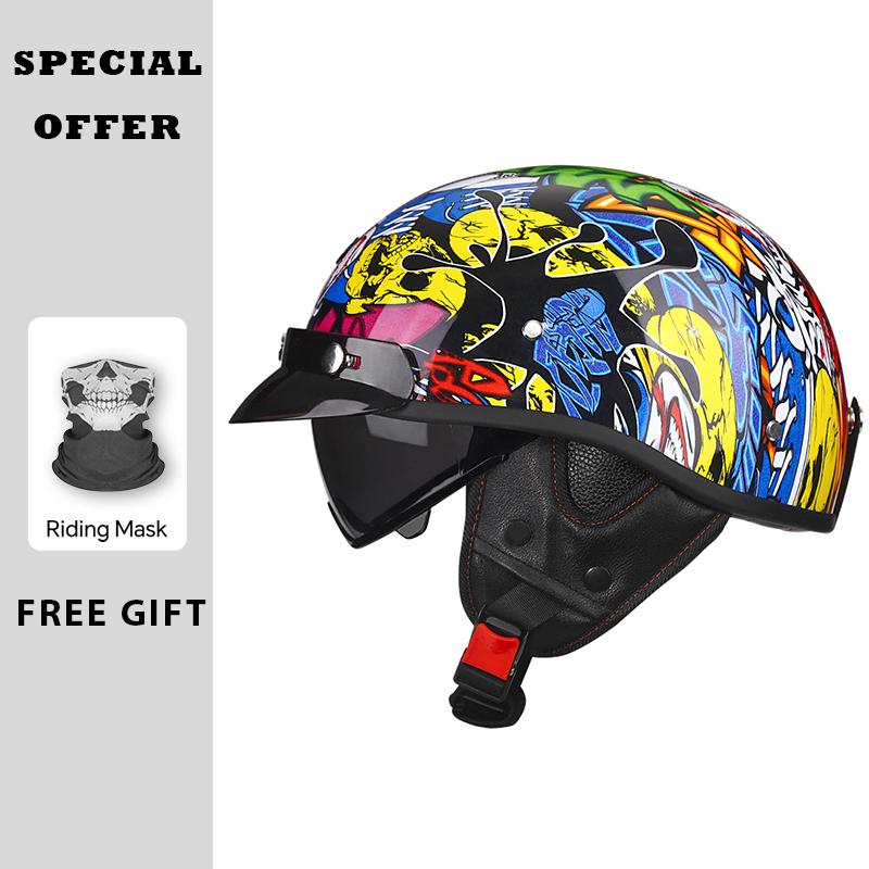 Half Face Motorcycle Helmets ABS Vintage Half Face Helmet Casco Moto Motorcycle Open Half Helmet Biker Pilot DOT Approved M-XXL