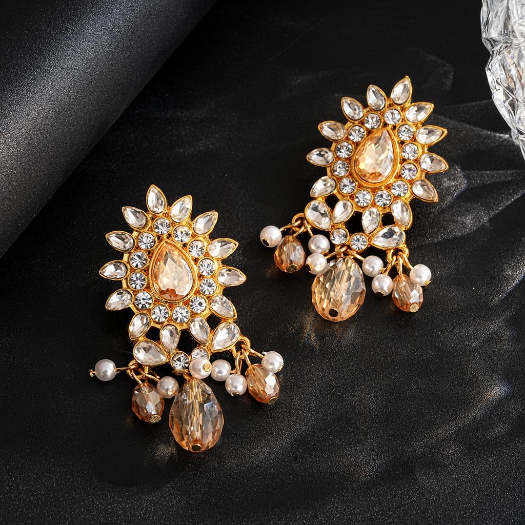 Silver Needle Diamond Pearl Water Drop Pendant Earrings Medieval Vintage Temperament Earrings Light Luxury High-end Earrings Women