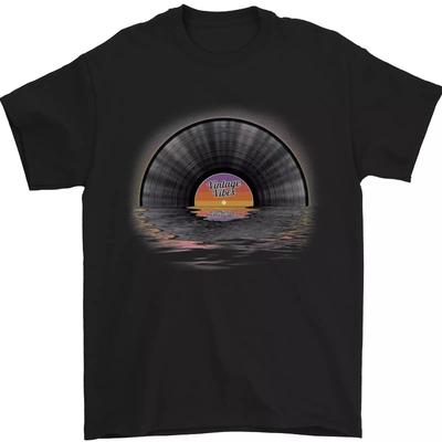 Winylowy Zachód Słońca Płyta LP Gramofon Muzyka Męski T-Shirt 100% Bawełna