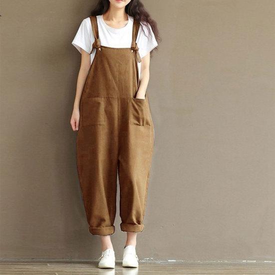 Einfarbige Damen-Overalls für Frühling und Sommer, lässig, lockere Trägerhose