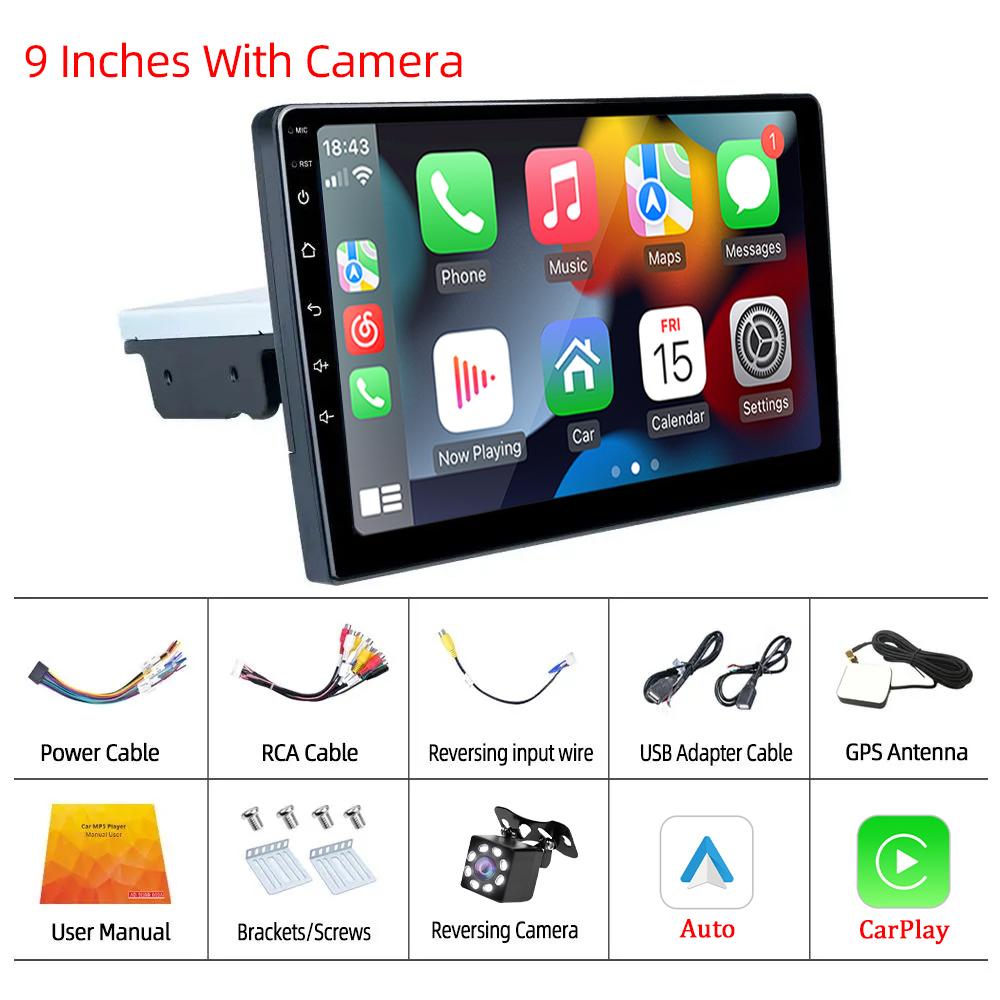 Hippcron Auto Radio CarPlay Android Auto 1 Din Autoradio Universal 9" WIFI GPS Bluetooth Audio Multimedia Video Player
