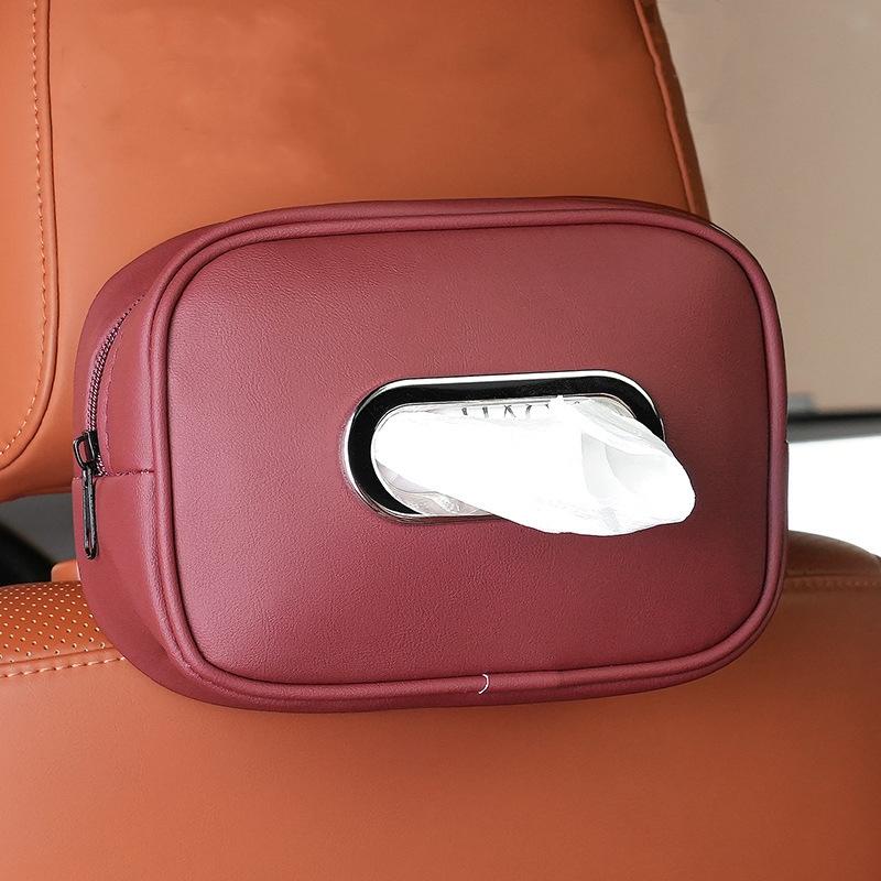Hanging Car Napkin Holder, Center Console Armrest Box Leather Car Tissue Box, Sun Visor Backseat Tissue Case with Fix Strap