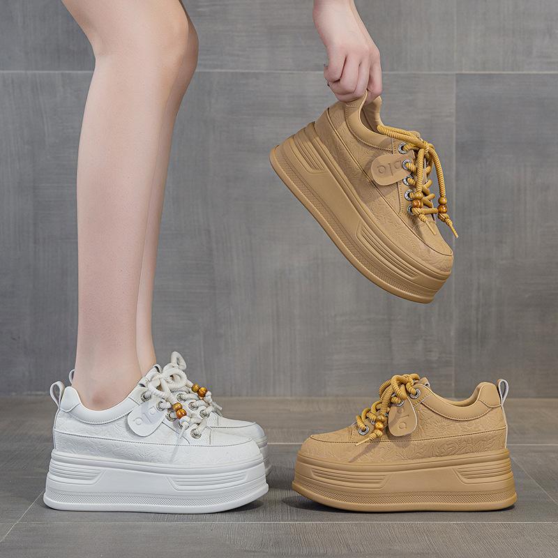 8cm Synthetic Genuine Leather Spring Chunky Sneakers Shoes Women Combat Autumn Warm Winter Ankle Platform Wedge Booties