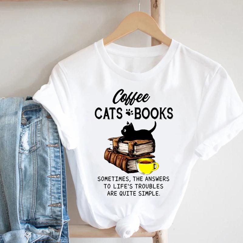 90s Animal Tee Top T-shirt Cat Flower Fashion Clothes Women Summer Print Lady Female Clothing Short Sleeve T Casual Cartoon Graphic T-shirt