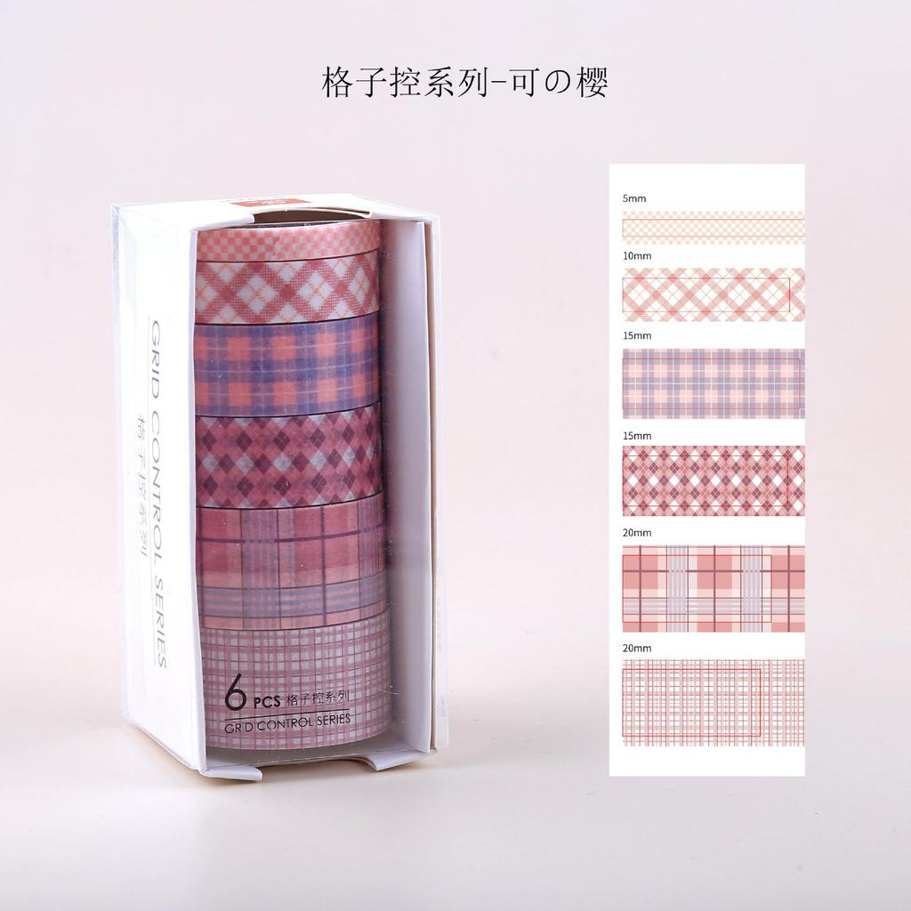 6 Rollen/ Box Gitter-Serie Washi Tape Set Einfaches Gitter Modisch Handkonto Material Aufkleber Masking Tape Journal Zubehör