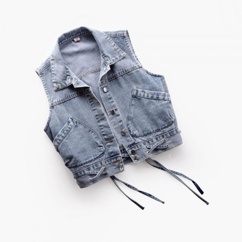 2022 Women's Slim Fit Lace-Up Denim Vest with Large Pockets - Summer Thin, Versatile, and Flattering.