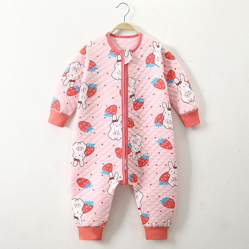 Three-Layer Quilted Children's Sleeping Bag: Anti-Kick Footed Blanket for Boys & Girls, One-Piece Pajamas for Autumn and Winter.