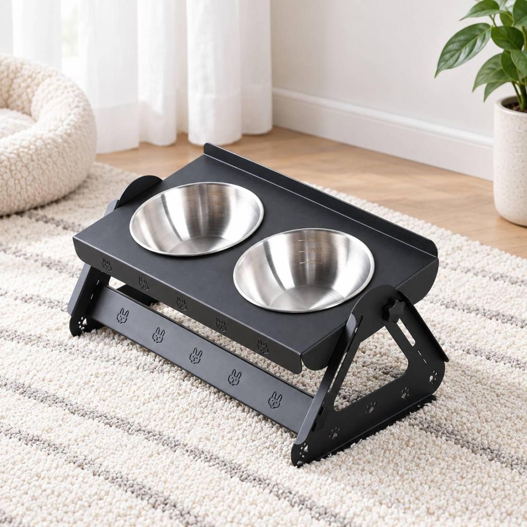 Adjustable Elevated Pet Feeding Stand with Stainless Steel Bowls Ergonomic