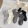 5 Pairs of Women's Winter Sweet Polka Dot Mid-calf Socks, Letter-label Trendy Pile Socks, Boneless