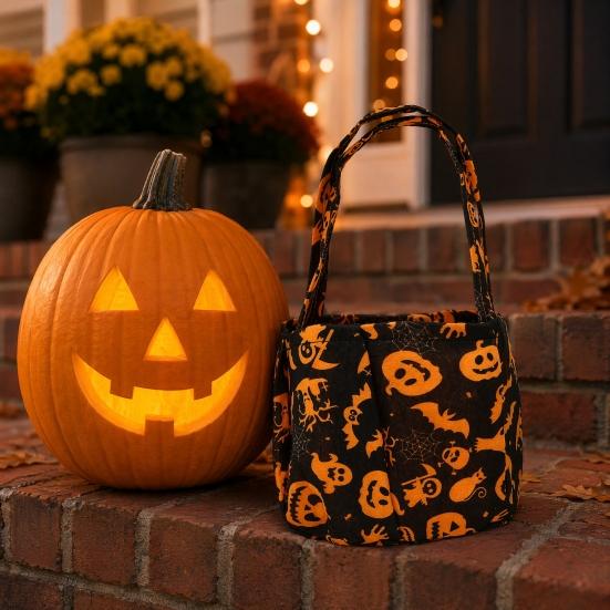 Baizihuahu Halloween Candy Bucket for Kids, Non-Woven Trick or Treat Tote Basket, Pumpkin Ghost Snack Holder with Handle Party Favors