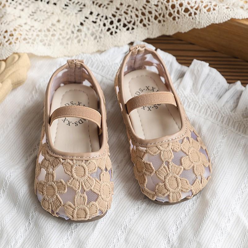 Girls Flat Mesh Sandals With Lace Flower Detail Mary Jane Style Toddler To Kid