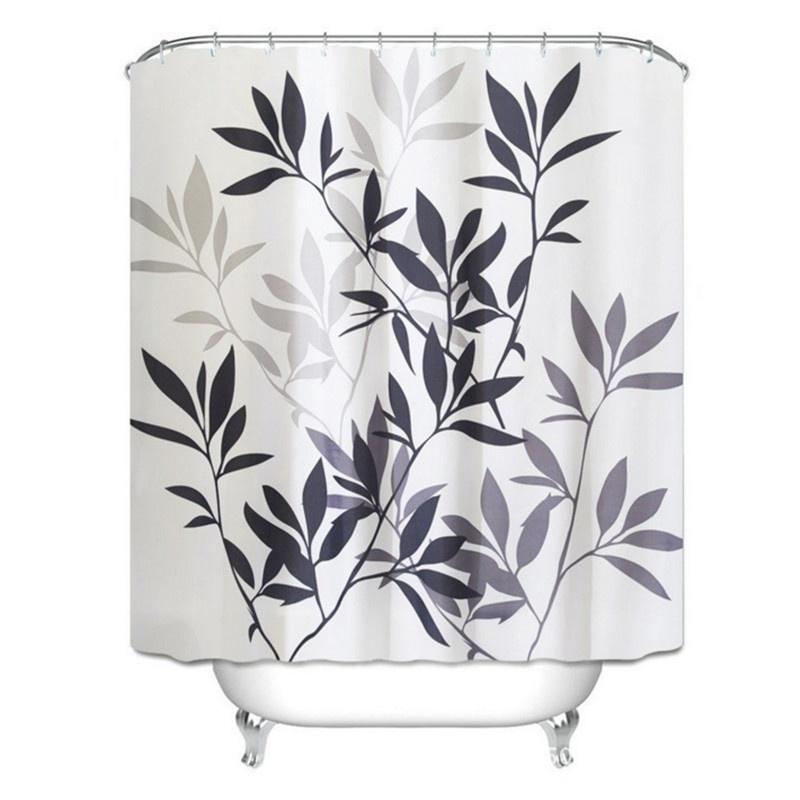 Buy Shower Curtain Hooks Leaves Printed Waterproof Home Bath Decoration