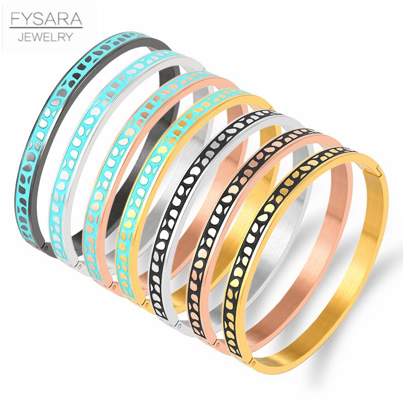 Geometry Jewelry Black Blue Enamel Bangles & Bracelets for Women Charm Bangles Stainless Steel Rose Gold Color Bangles