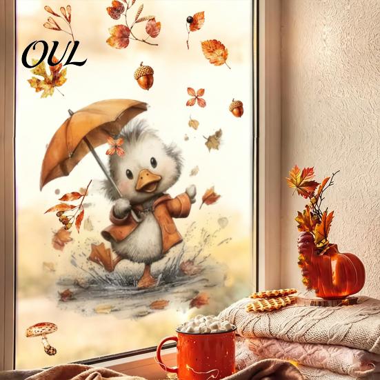 Static Window Decals of Forest Animals Autumn Sticker with Cute & Maple Leaves, Removable Harvest Pastoral Theme Art Festival Clings, Waterproof