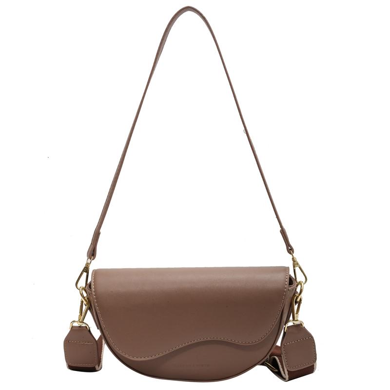 

Women Vintage PU Leather Solid Color Flap Small Saddle Shoulder Underarm Bag Fashion Wide Strap Flap Design Crossbody Bag