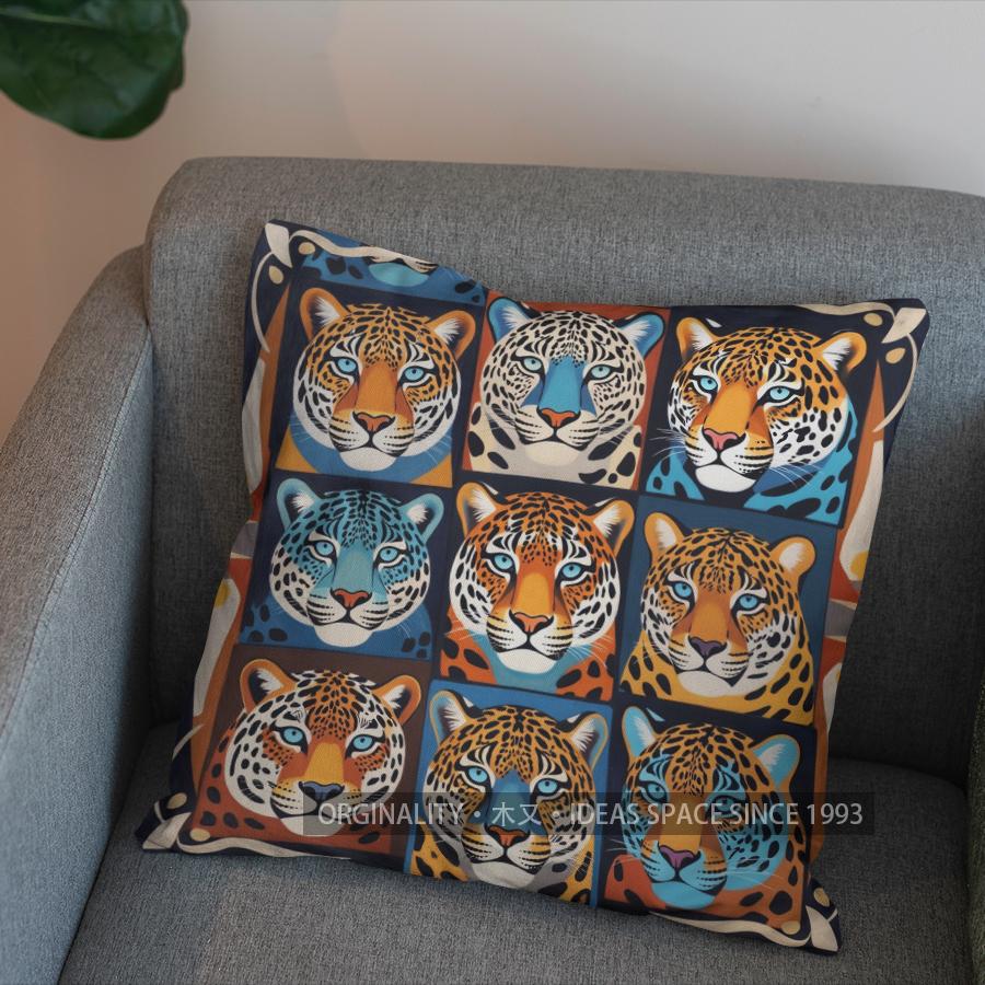 2D geometrische Kissenhülle mit Leopardenmuster Kissenbezug Geeignet für Sofa Schlafzimmer Auto Kissenbezug