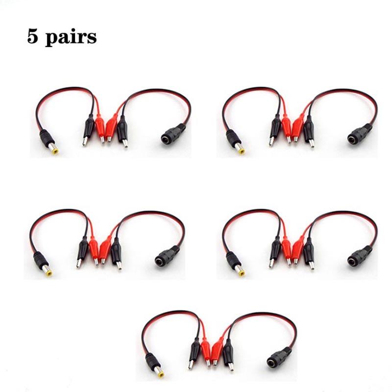 25CM DC Male Female To Alligator Clip Cable Plug Power Plug Connector Adapter Wire DC 5.5*2.1mm Crocodile Test Leads