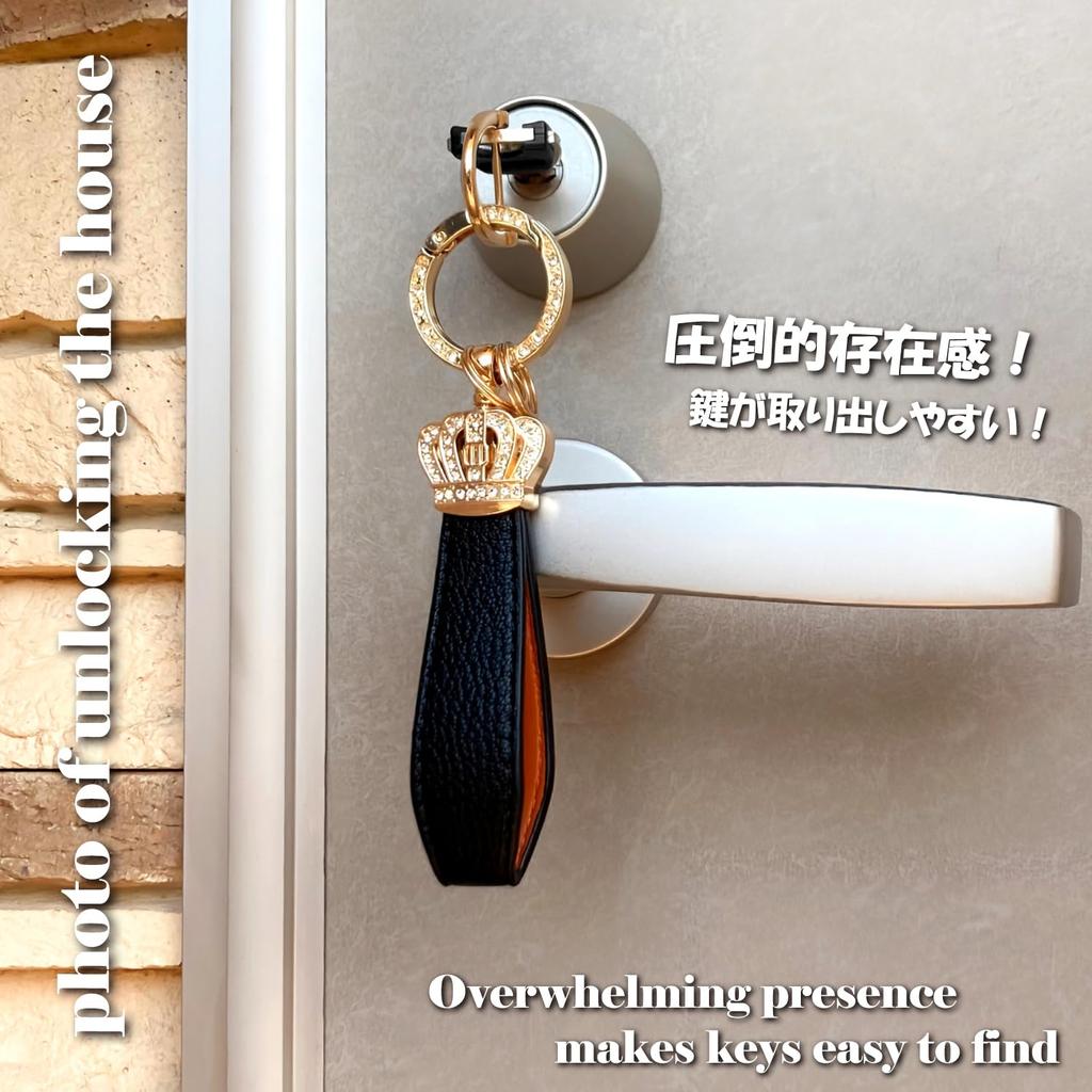 [POP.HEART] Crown Keychain, Tiara, Strap, White Leather, Luxury Key Ring, Sparkling, Stylish, Cute, Leather Bag Charm for Men and Women [Used]