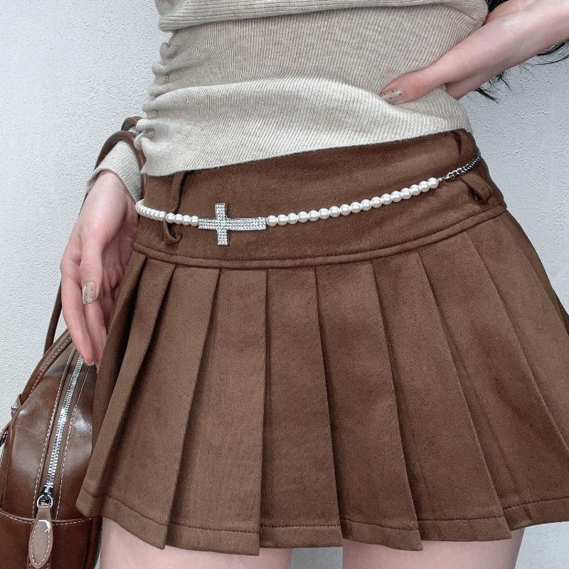 Butterfly Tassel Waist Chain Y2K Trendy Cross Imitates Pearls Waist Chain Jeans Skirts Accessories Vintage Belt