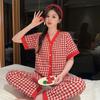 Oversized Women's Pajama Set Summer New Style V Neck Short Sleeve Button Top Pants Set Pajamas Women's 2 Piece Suit