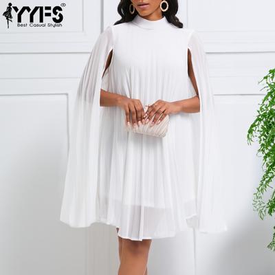 Women's Fashion Spring Fall Solid Color Print Long Sleeve Half Turtleneck Loose Waistline Casual Dresses