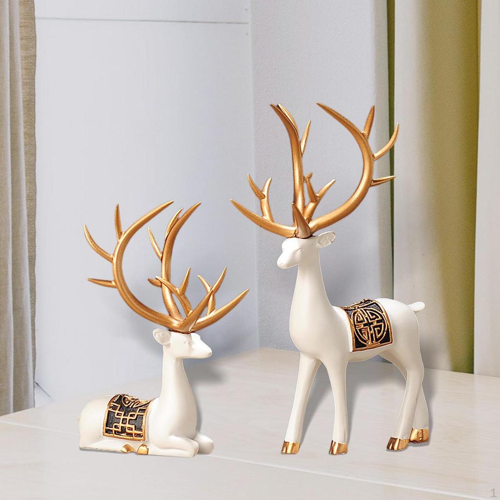 Elegant Reindeer Figurines, Animal Ornament Collectible Decorative Creative 1 Pair Elk Statue for